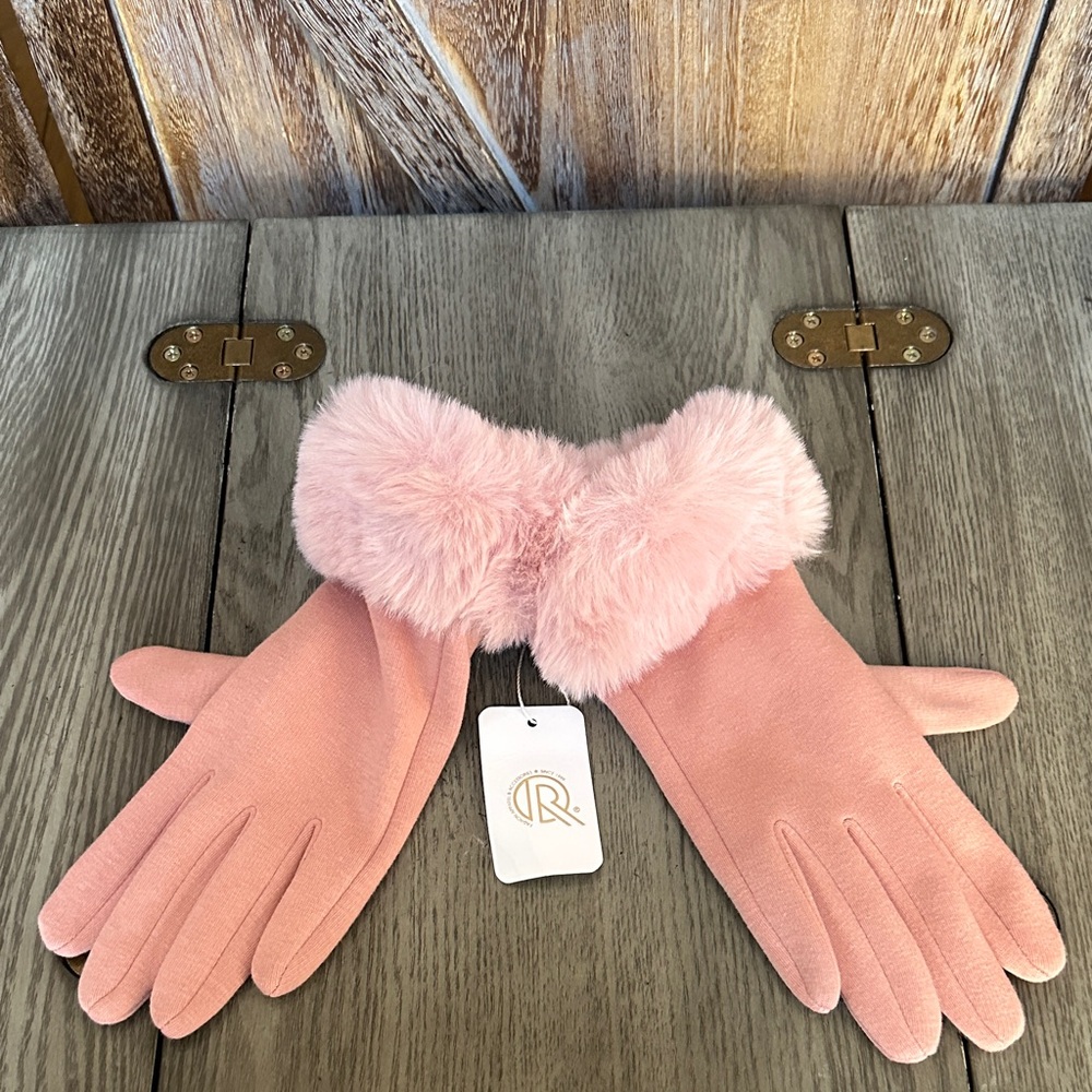 Pink Dusty Rose Faux Fur Trim Gloves New with Tags